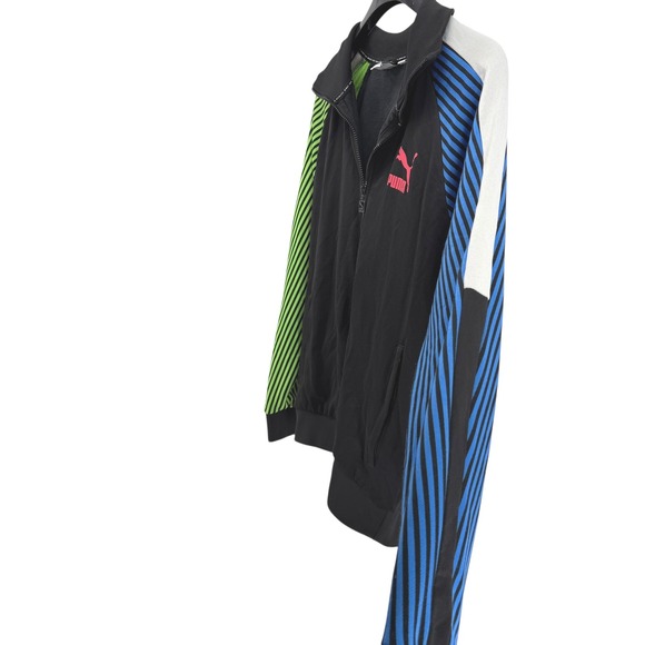 Puma Dazed T7 Track Jacket Black Green Blue Striped Sleeve Pre-Owned Mens Medium - Picture 8 of 14
